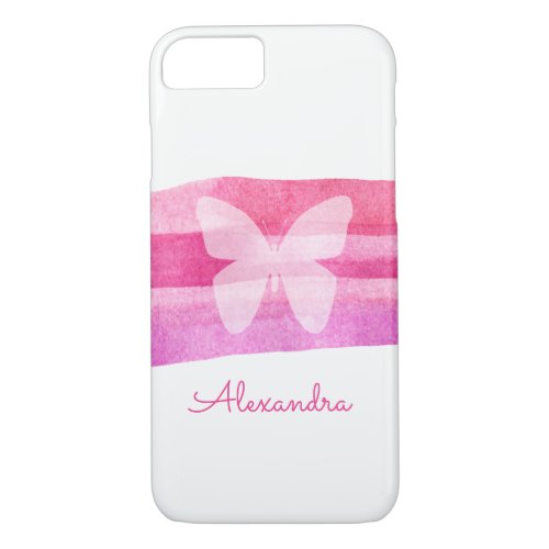 Pink Watercolor Butterfly Personalized iPhone 87 Case