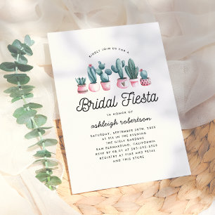 Pink Watercolor Cactus Bridal Fiesta Invitation