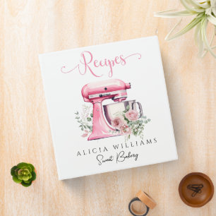 Pink Watercolor Cake Mixer Bakery Catering Recipes 3 Ring Binder