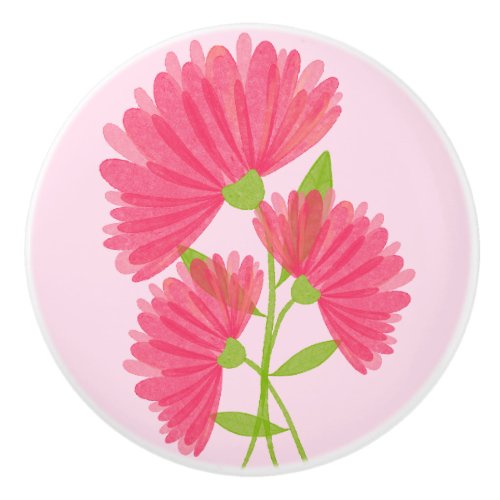 Pink Watercolor Calendula Flowers Ceramic Knob