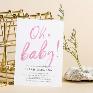 Pink Watercolor Calligraphy Baby Shower Invitation