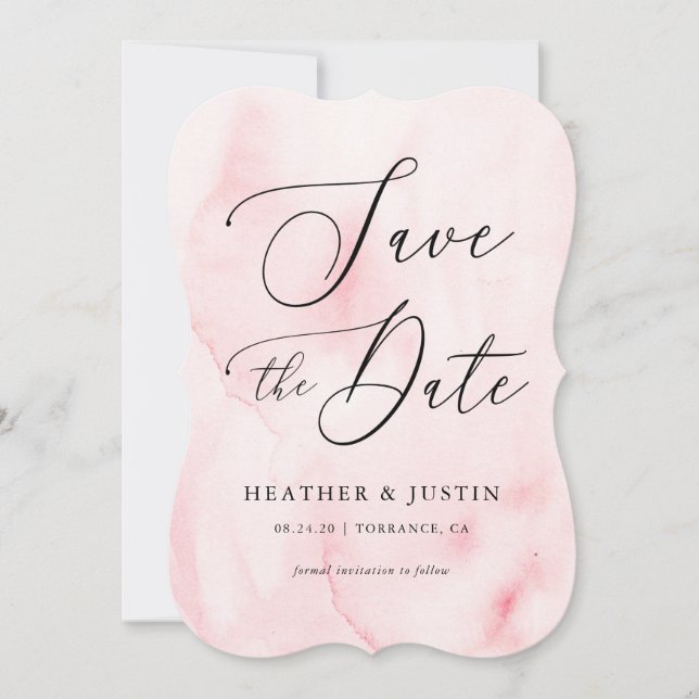 Pink Watercolor Calligraphy Wedding Save the Dates Invitation (Front)