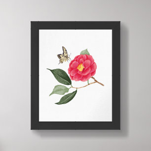 Pink Watercolor Camellia Swallowtail Butterfly Framed Art