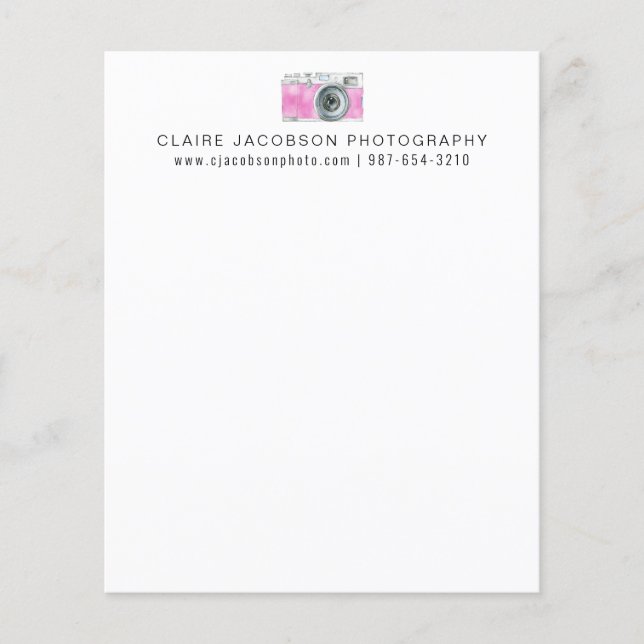 Pink Watercolor Camera Photography Business Name (Front)