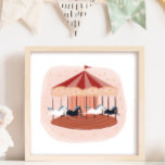 Pink Watercolor Carousel Nursery Baby Kids Room Poster at Zazzle