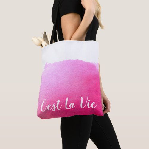 Pink watercolor Cest La Vie French quote chic Tote Bag