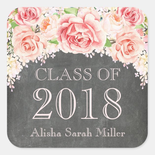 Pink Watercolor Chalkboard Graduation Class  2018 Square Sticker