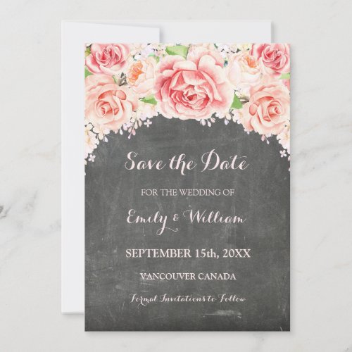 Pink Watercolor Chalkboard Photo Save the Date