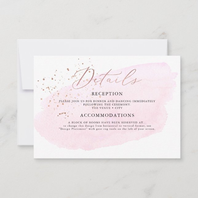Pink Watercolor Champagne Bubbles Details Invitation (Front)