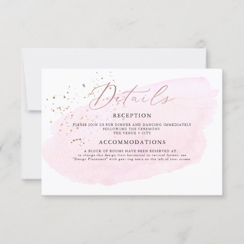 Pink Watercolor Champagne Bubbles Details Invitation