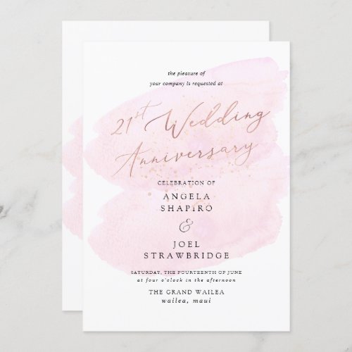 Pink Watercolor Champagne Bubbles Elegant 21st Invitation