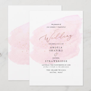 Pink Watercolor Champagne Bubbles Elegant Invitation