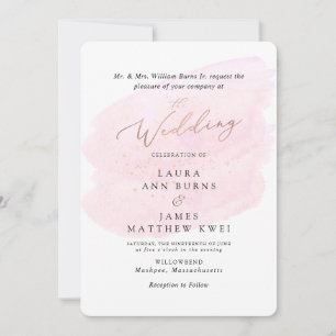 Pink Watercolor Champagne Bubbles Elegant Invitation