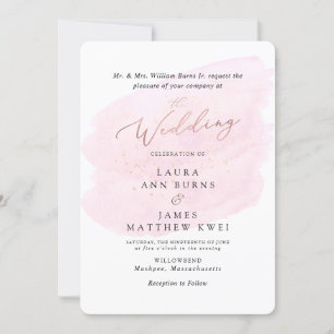 Pink Watercolor Champagne Bubbles Elegant Invitation