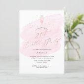 Pink Watercolor Champagne Glass+Bubbles Invitation (Standing Front)
