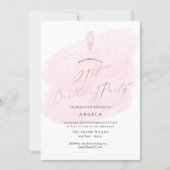 Pink Watercolor Champagne Glass+Bubbles Invitation (Front)