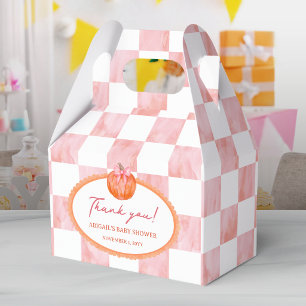 Pink Watercolor Check Pattern Pumpkin Baby Shower Favor Boxes