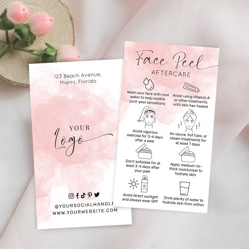 Pink Watercolor Chemical Peel Care Instructions Business Card