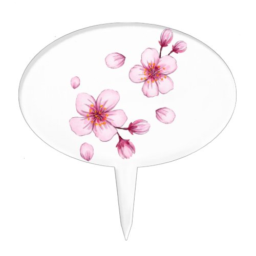 Pink Watercolor Cherry Blossom Pattern Cake Topper