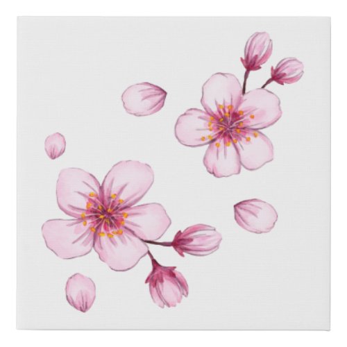 Pink Watercolor Cherry Blossom Pattern Faux Canvas Print