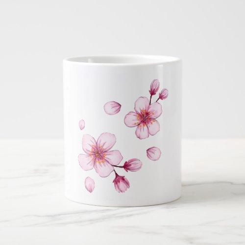Pink Watercolor Cherry Blossom Pattern Giant Coffee Mug
