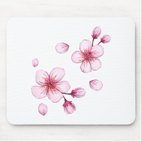 Pink Watercolor Cherry Blossom Pattern Mouse Pad
