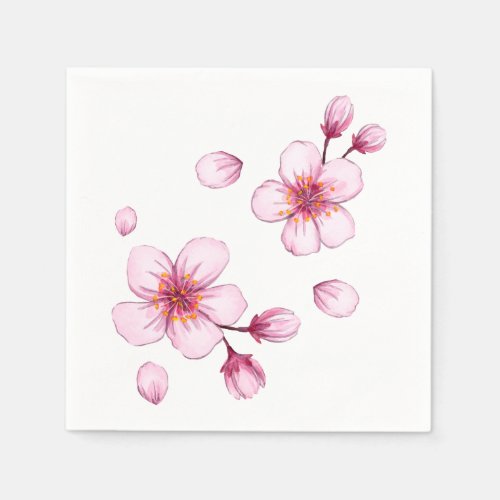 Pink Watercolor Cherry Blossom Pattern Napkins