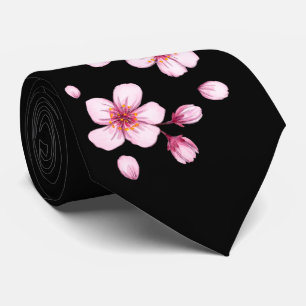 Pink Watercolor Cherry Blossom Pattern Neck Tie