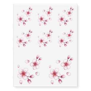 Pink Watercolor Cherry Blossom Pattern Temporary Tattoos