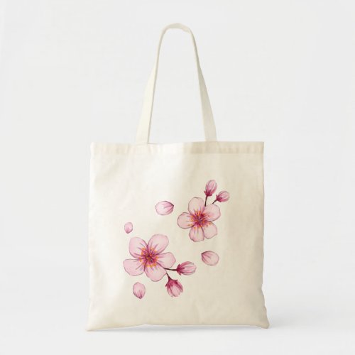 Pink Watercolor Cherry Blossom Pattern Tote Bag