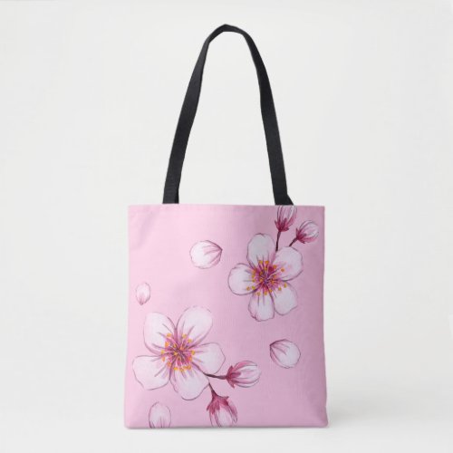 Pink Watercolor Cherry Blossom Pattern Tote Bag