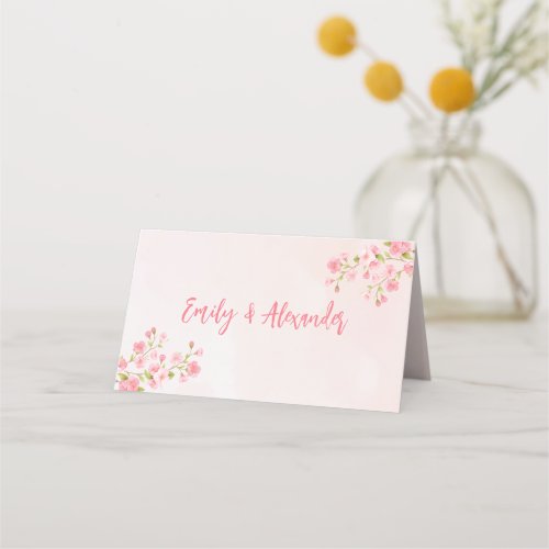 Pink Watercolor Cherry Blossom Spring Wedding Place Card