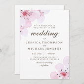 Pink Watercolor Cherry Blossoms Wedding Invitation (Front/Back)