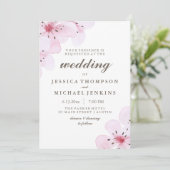 Pink Watercolor Cherry Blossoms Wedding Invitation (Standing Front)