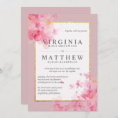 Pink Watercolor Cherry Blossoms Wedding Invitation (Front/Back)