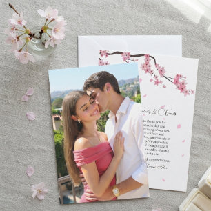 Pink Watercolor Cherry Floral Sakura wedding Thank You Card