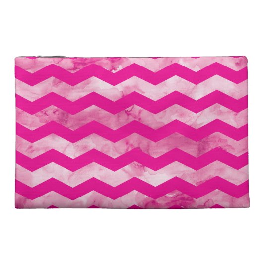 Pink Watercolor Chevron Zipper Bag (Back)