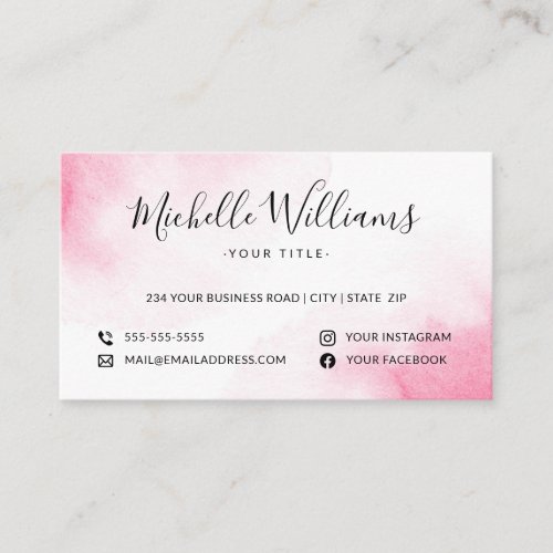 Pink watercolor chic script add logo social media business card