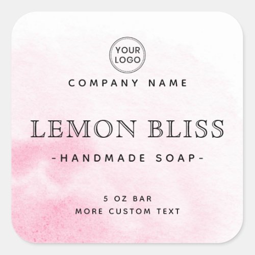 Pink watercolor chic square product labels