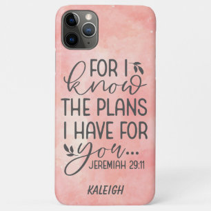 Pink Watercolor Christian Bible Verse I Know Plans iPhone 11 Pro Max Case