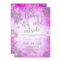 Pink Watercolor Christmas Baby shower invitation