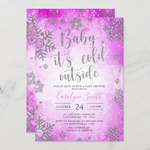 Pink Watercolor Christmas Baby shower invitation