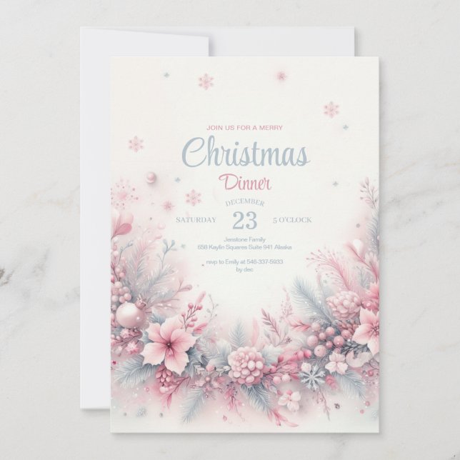 Pink Watercolor Christmas Dinner Invitation (Front)
