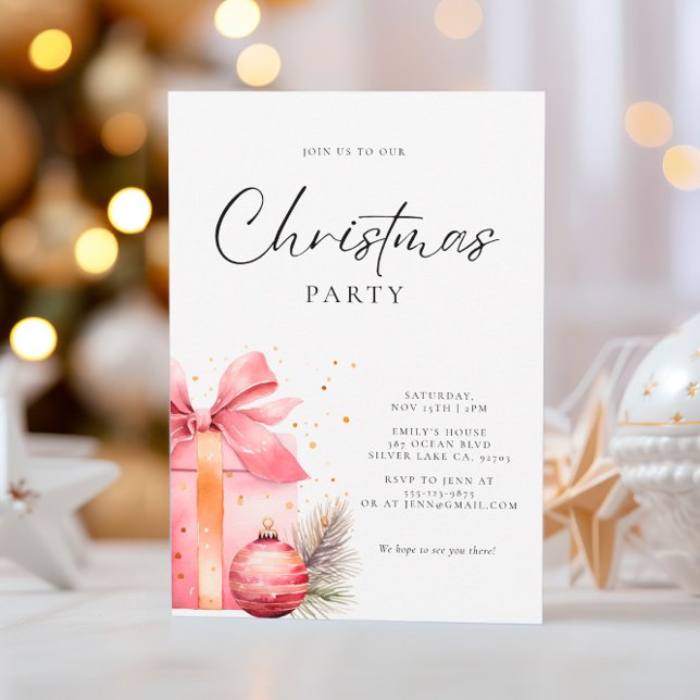 Pink Watercolor Christmas Party Invitation (Creator Uploaded)