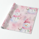 Pink Watercolor Christmas Snowman Wrapping Paper<br><div class="desc">Pink Watercolor Christmas Snowman Wrapping Paper</div>