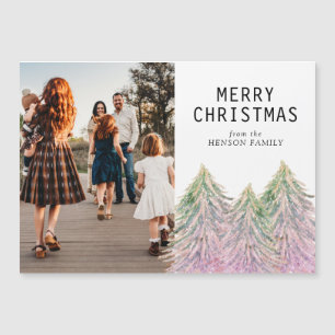 Pink Watercolor Christmas Tree Artistic Photo Card