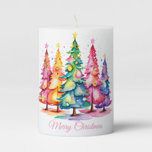 Pink Watercolor Christmas Tree Candle