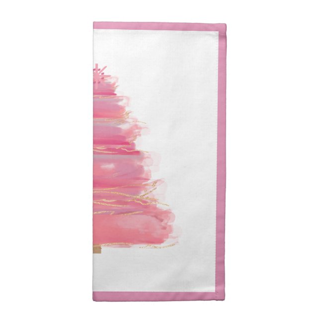 Pink Watercolor Christmas Tree Cloth Napkins     (Half Fold)