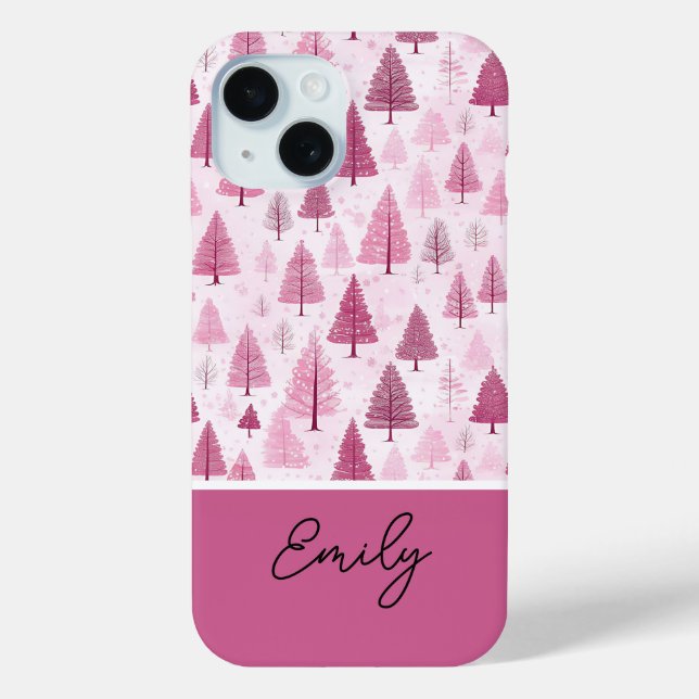Pink Watercolor Christmas Tree Pattern Case-Mate iPhone Case (Back)