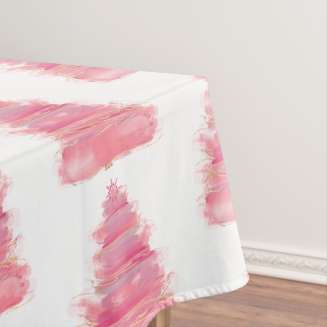 Pink Watercolor Christmas Tree   Tablecloth (In Situ)